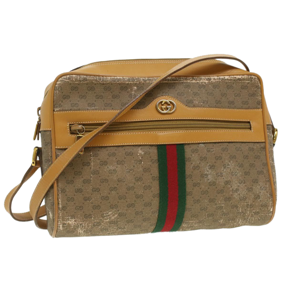 Gucci Micro Gg Canvas Web Sherry Line Shoulder Bag Beige Red Green Auth Fm1935